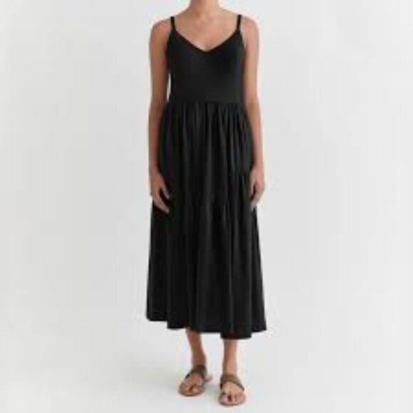 Cuyana Dresses & Skirts - Cuyana Black Tiered Cami Midi Dress Organic Cotton with Pockets XL